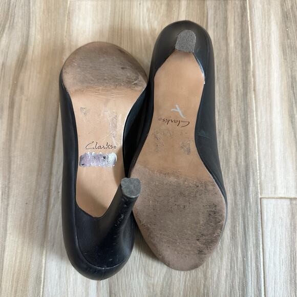 Clarks Collection Shoes 10M Black Leather Comfort Cushion Heels‎ Career Pumps - Picture 7 of 8
